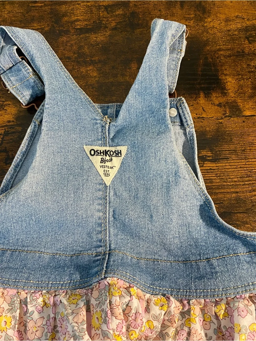 OshKosh B'gosh Light Blue Denim Floral Overall Dress - Pink & Yellow